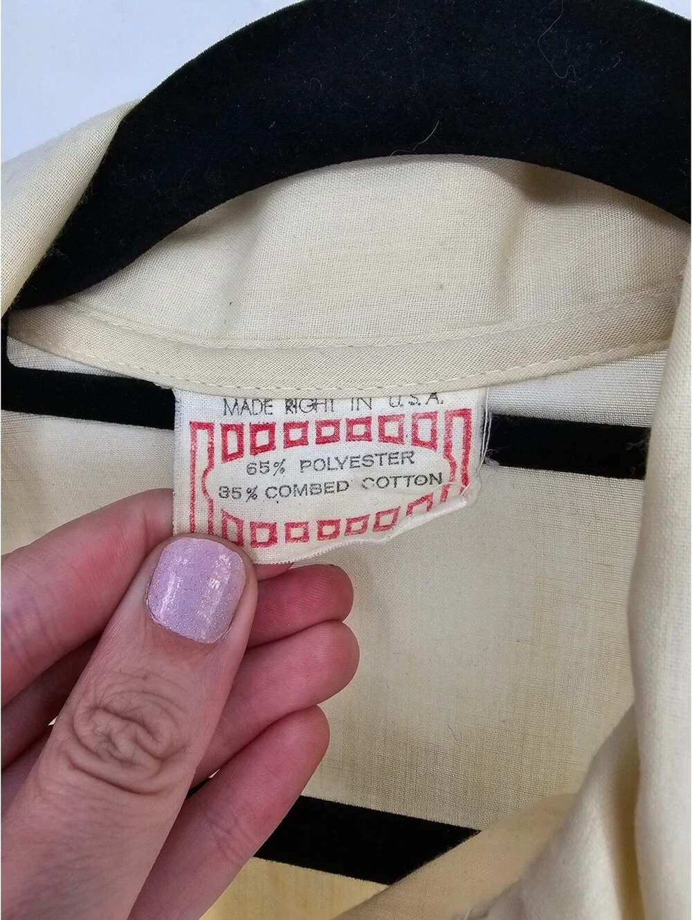 Vintage 1950s Womens Sz L Long Sleeve Button Up Shirt Combed Cotton Cream